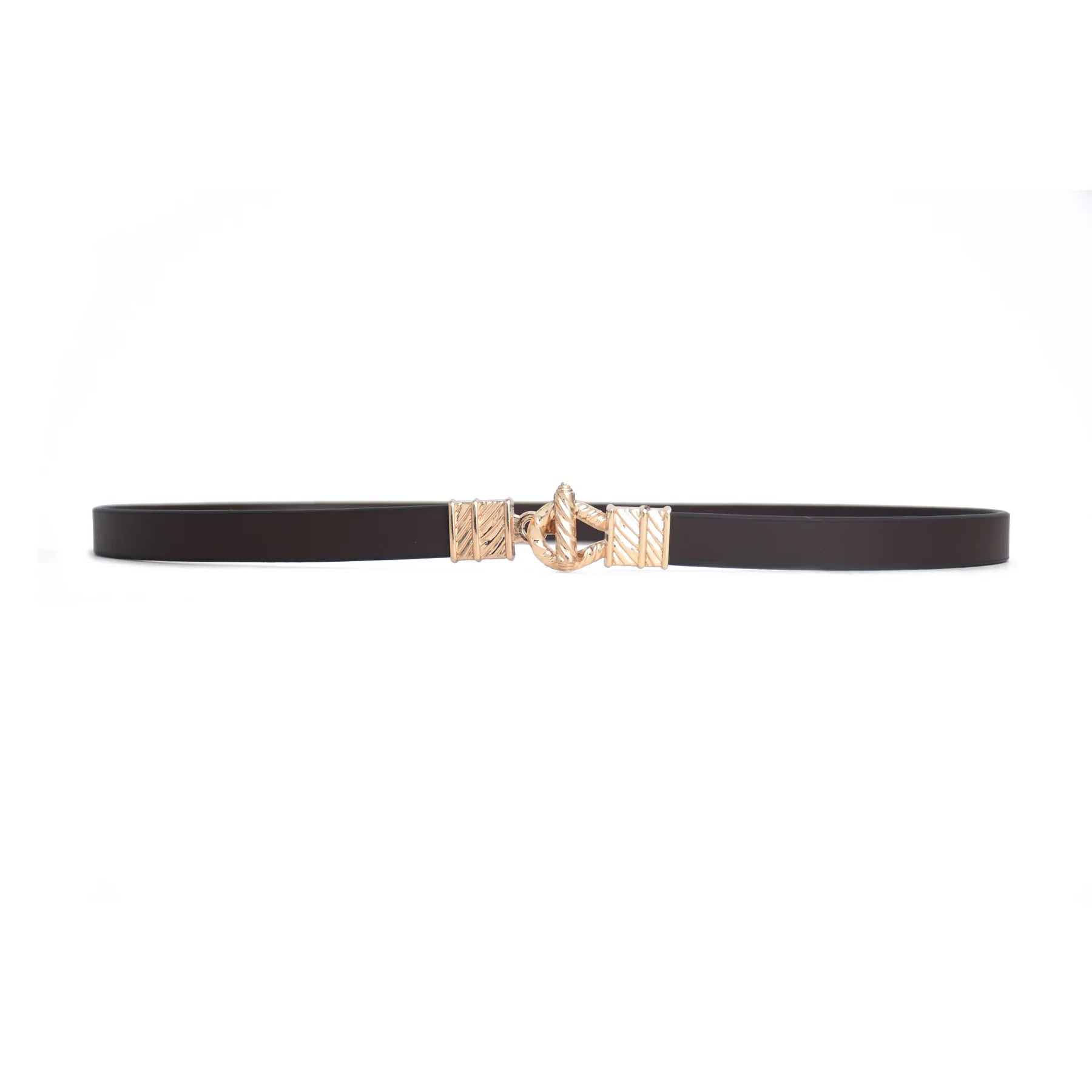 Luxury Handmade Genuine Leather Ladies Belt – Black Gold Hook Buckle