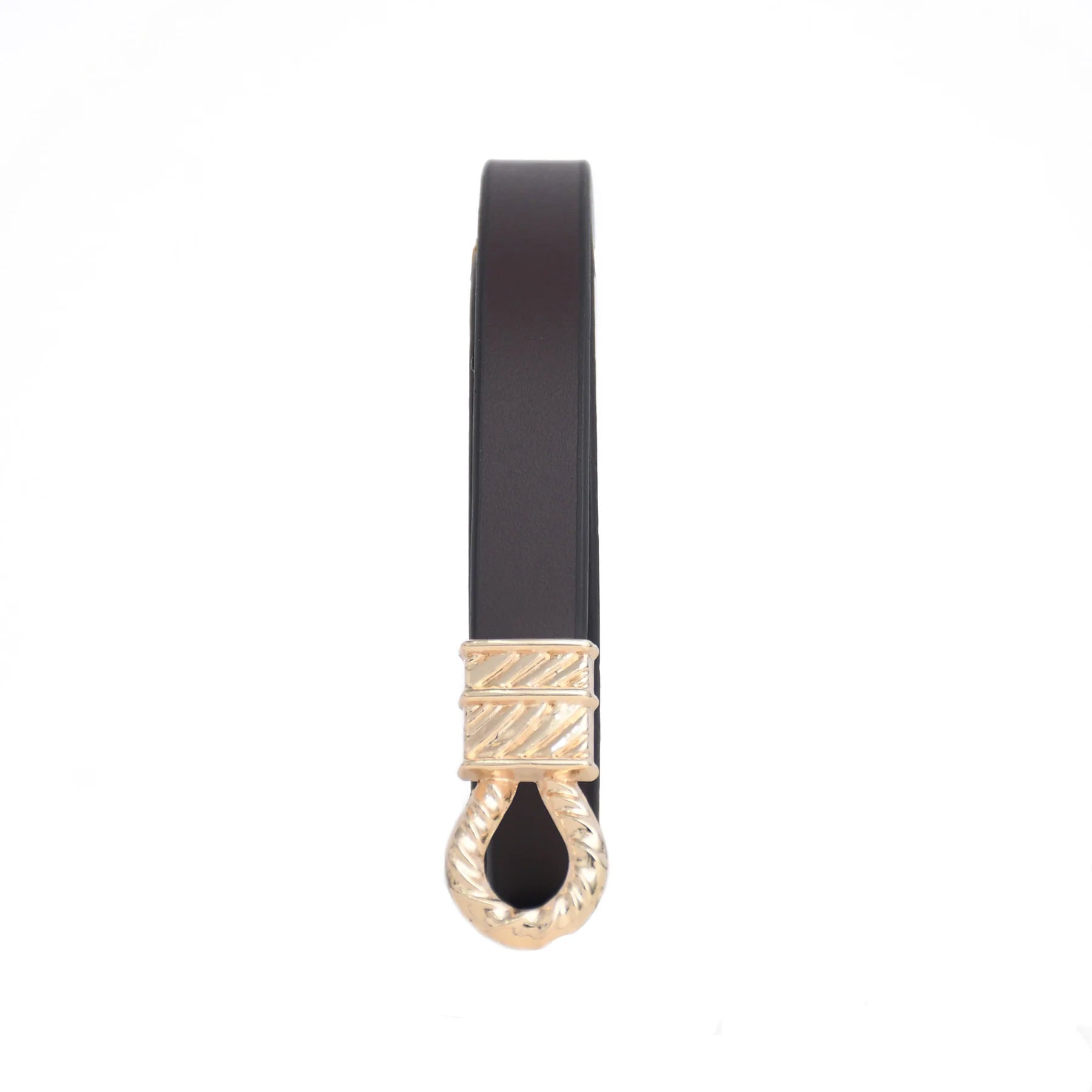 Luxury Handmade Genuine Leather Ladies Belt – Black Gold Hook Buckle