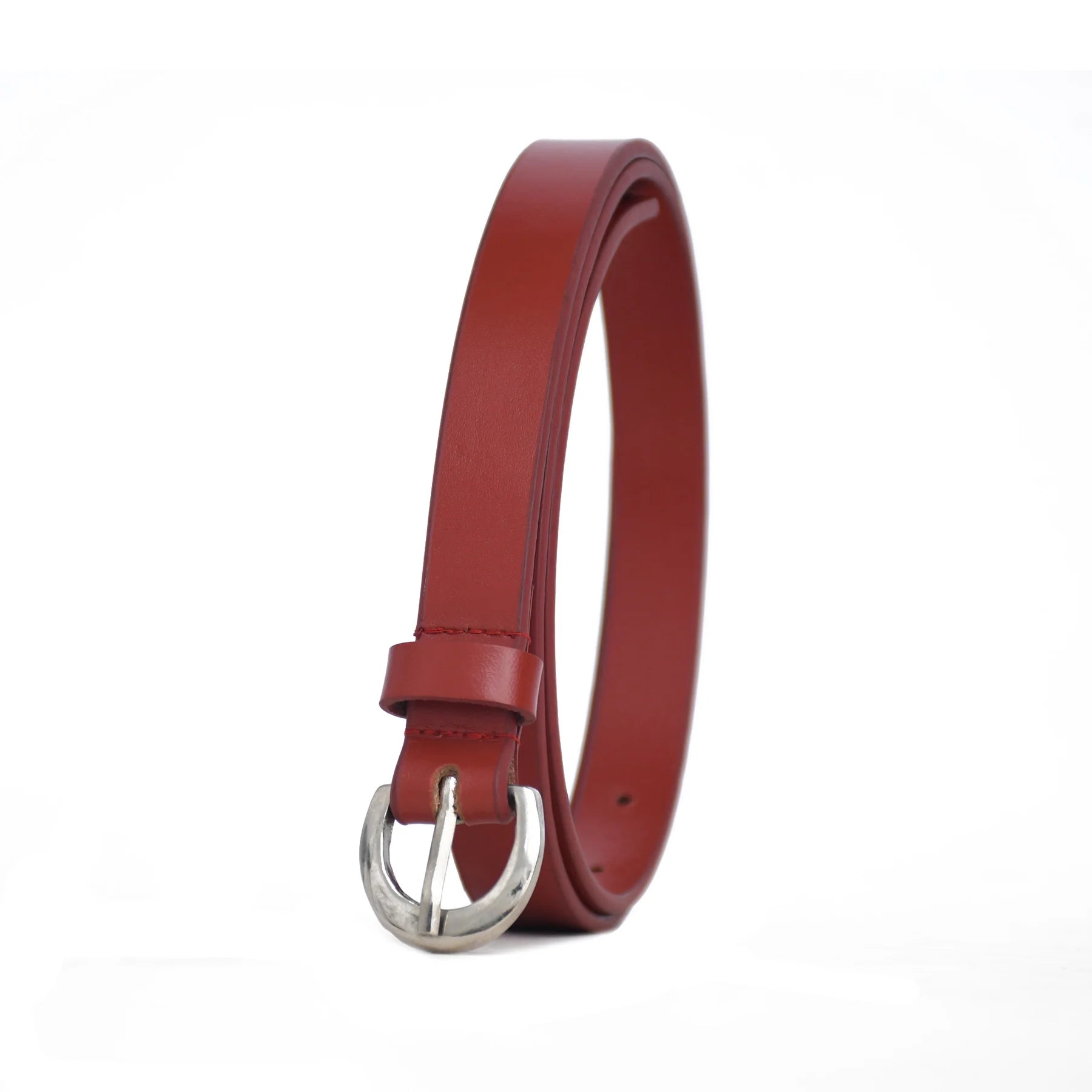 Luxury Handmade Genuine Leather Ladies Belt – Classic Red Minimal