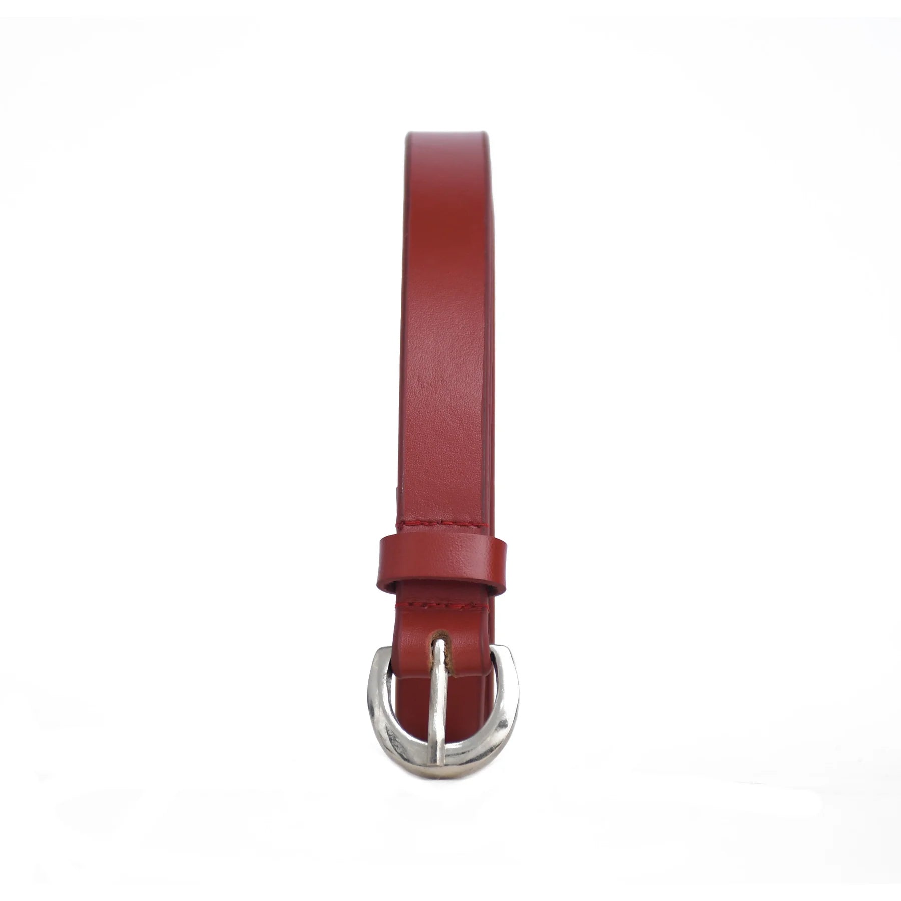 Luxury Handmade Genuine Leather Ladies Belt – Classic Red Minimal