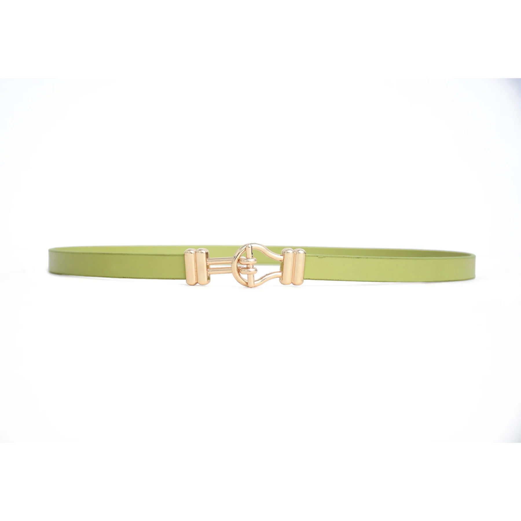 Luxury Handmade Genuine Leather Ladies Belt – Lime Green Gold Hook