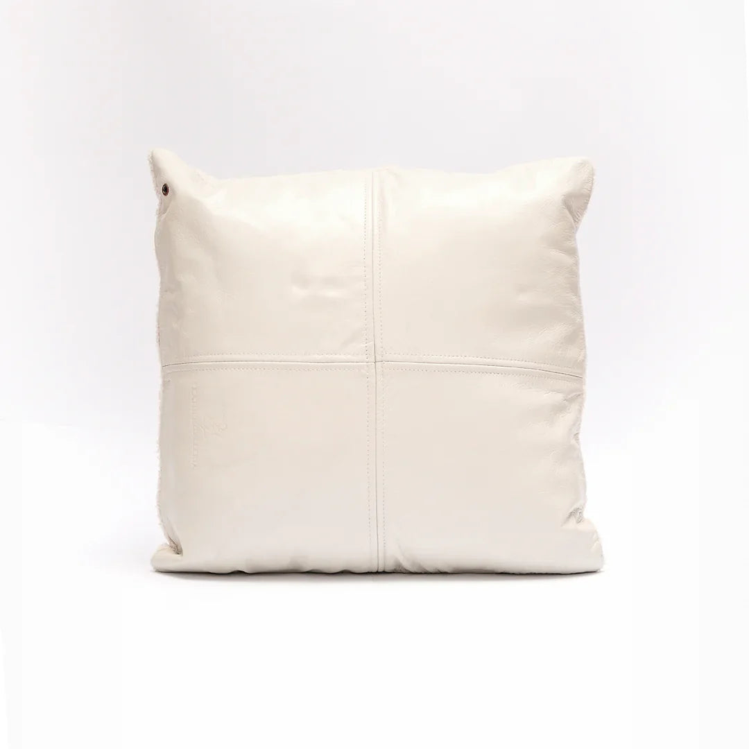 Handmade Genuine Leather Sherpa Buckle Cushion – Ivory White