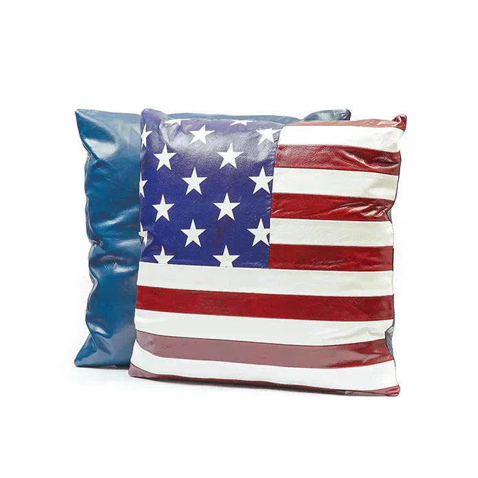 Premium Handmade Genuine Leather USA Flag Cushion