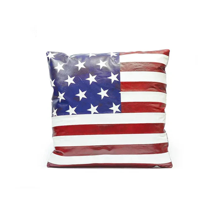 Premium Handmade Genuine Leather USA Flag Cushion