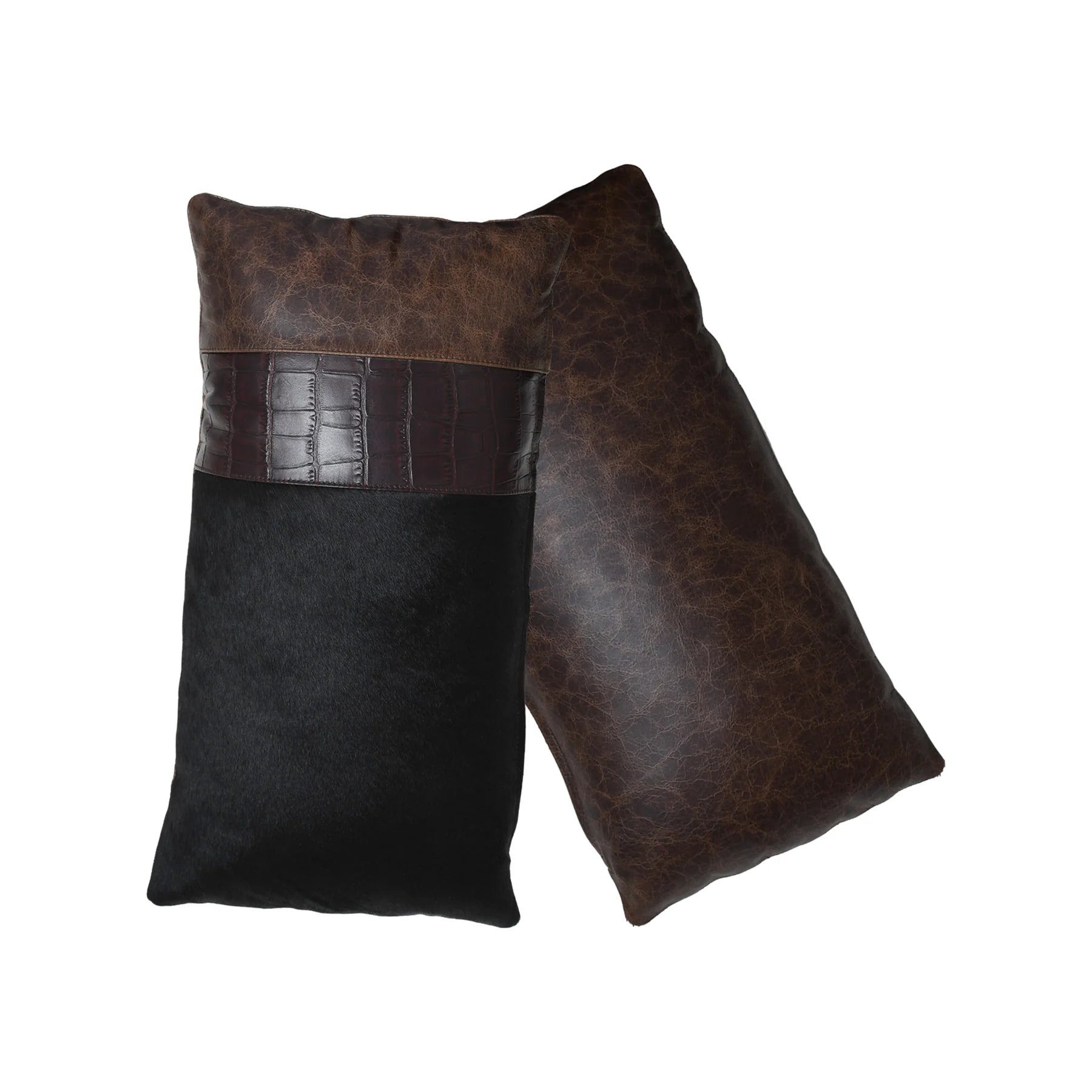 Handmade Genuine Multiple Leather & Hair-On Patchwork Cushion