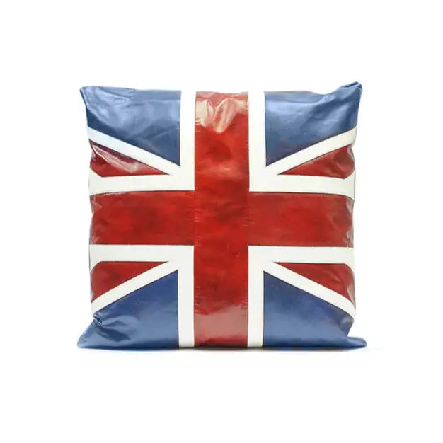 Premium Handmade Genuine Leather Cushion – British Flag Design