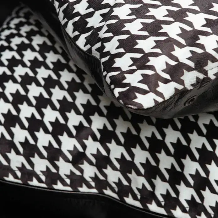 Premium Handmade Houndstooth Genuine Leather Cushion – Black Luxury Accent Pillow