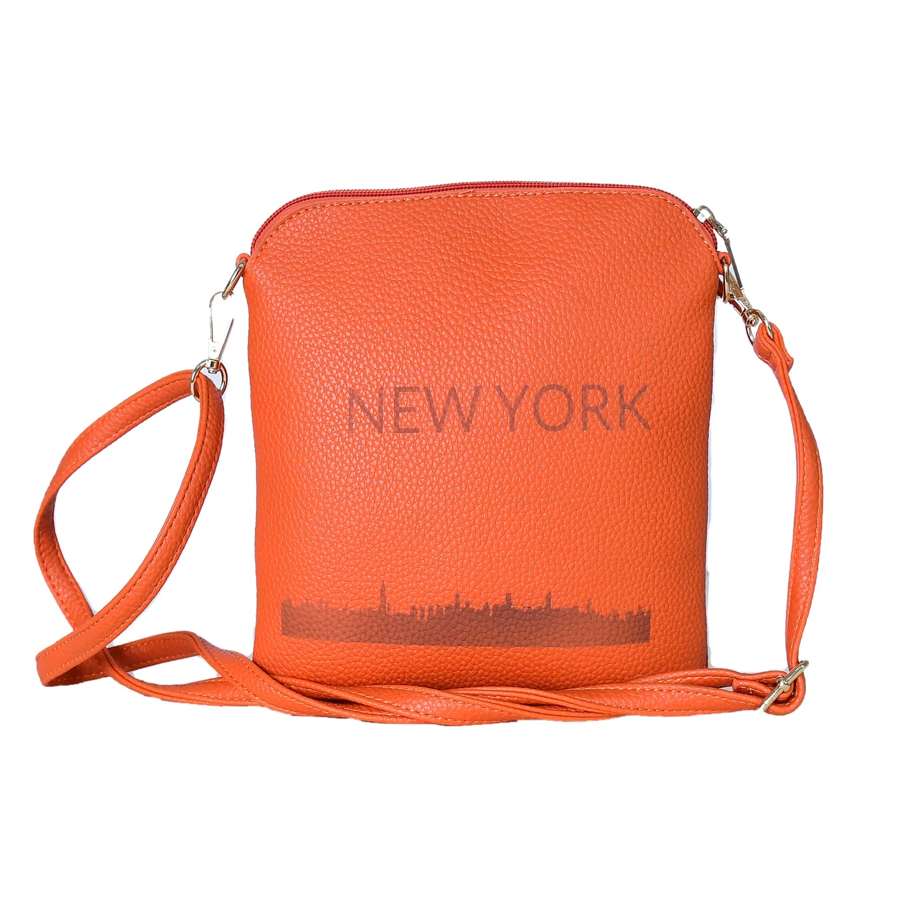 Orange Pebbled Leather Crossbody Bag with Tassel Detail