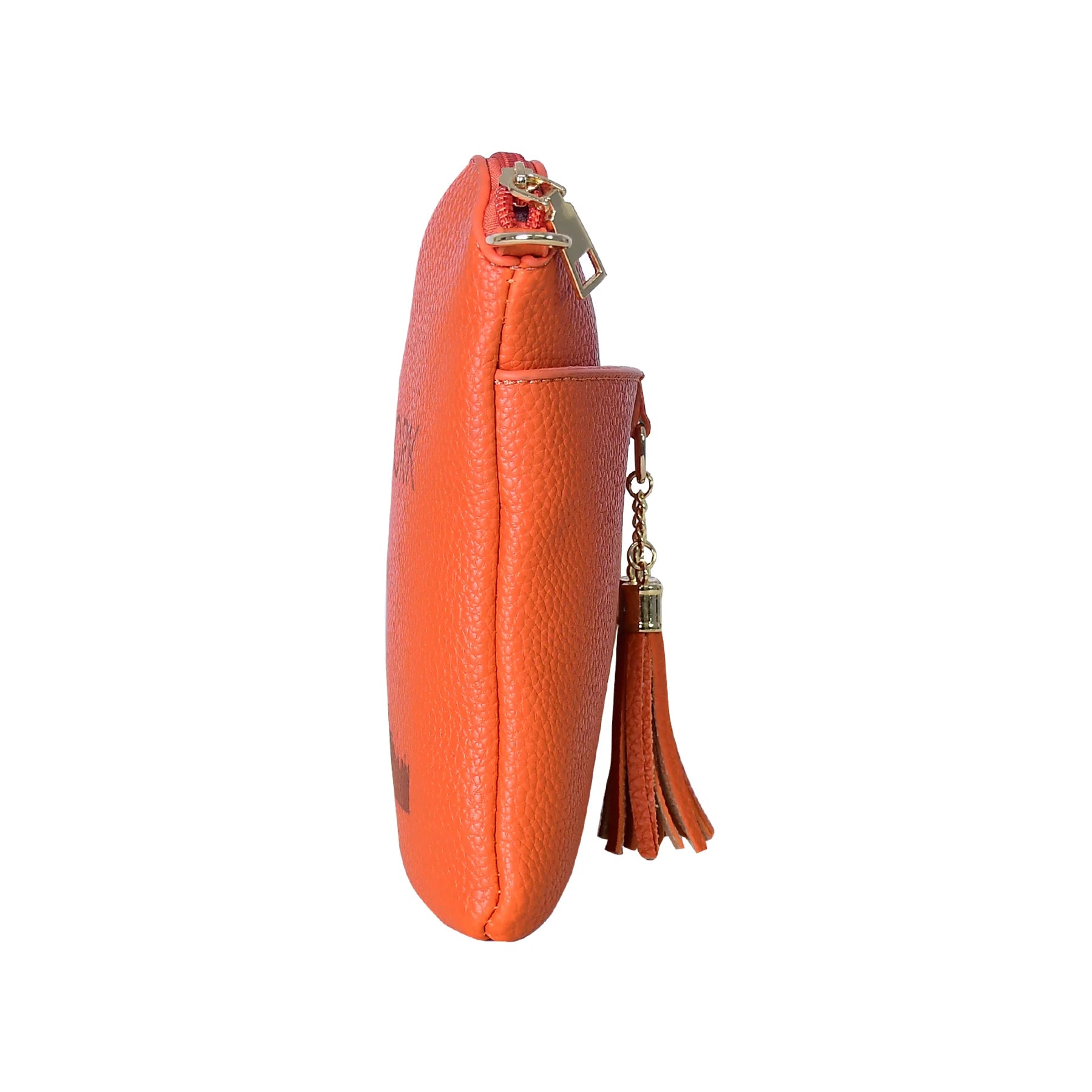 Orange Pebbled Leather Crossbody Bag with Tassel Detail