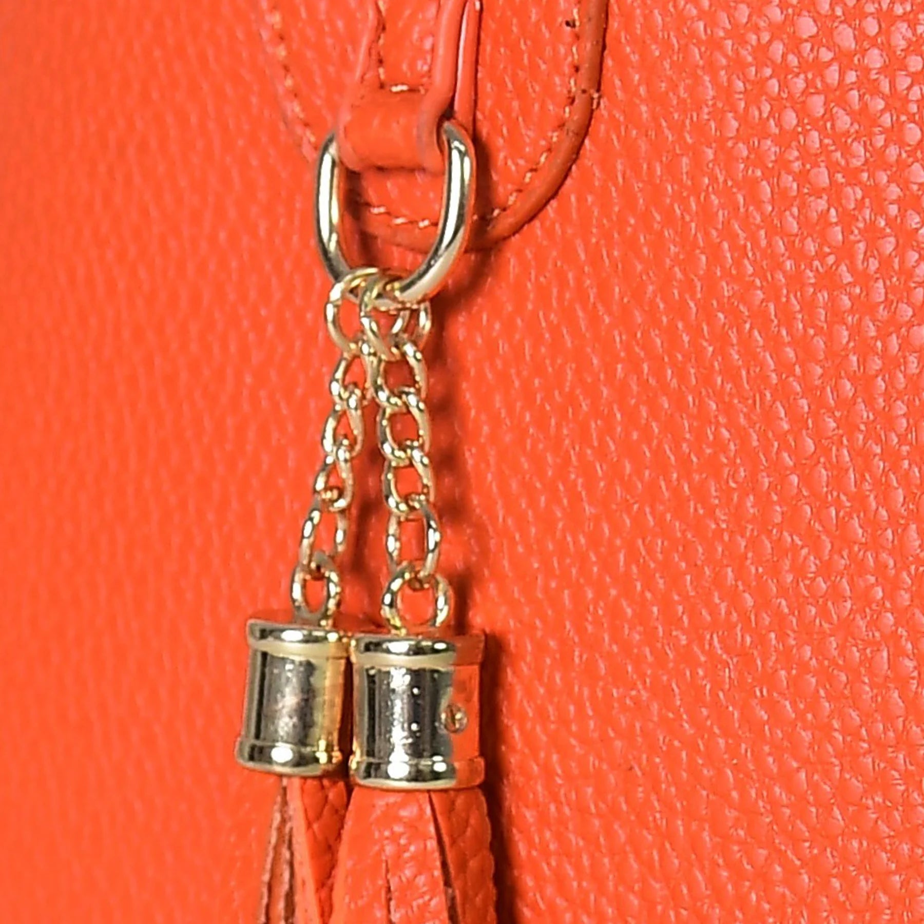 Orange Pebbled Leather Crossbody Bag with Tassel Detail