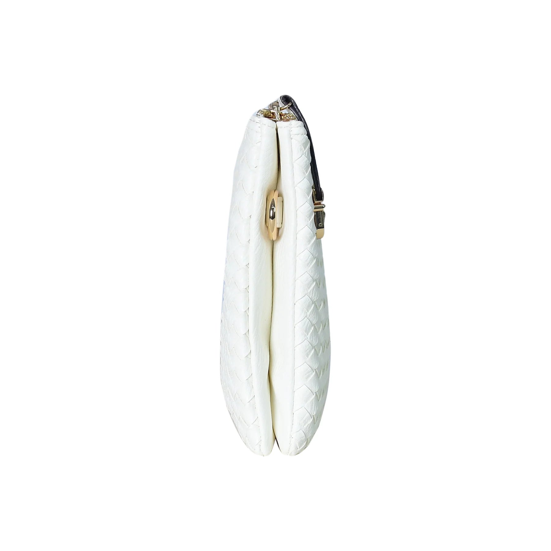 White Handmade Woven Leather Crossbody Clutch with Zip Closure