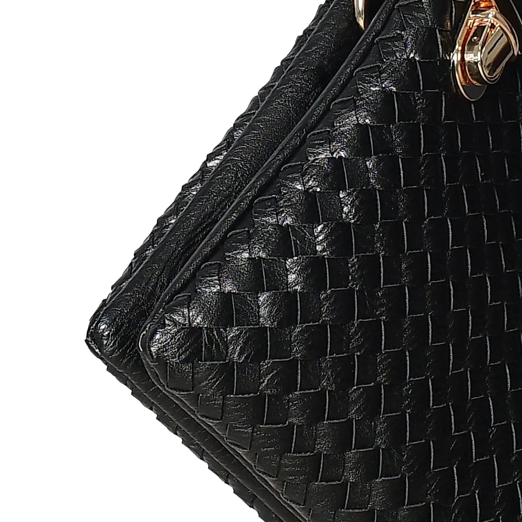 Black Woven Leather Crossbody Clutch with Zip Closure
