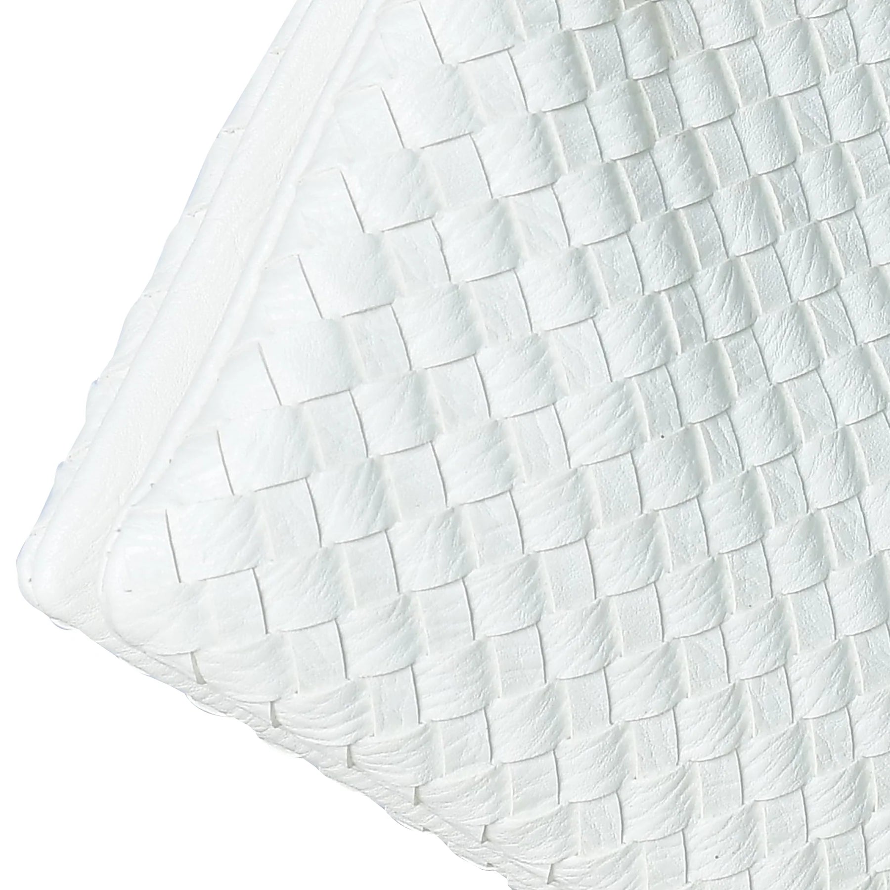 White Handmade Woven Leather Crossbody Clutch with Zip Closure