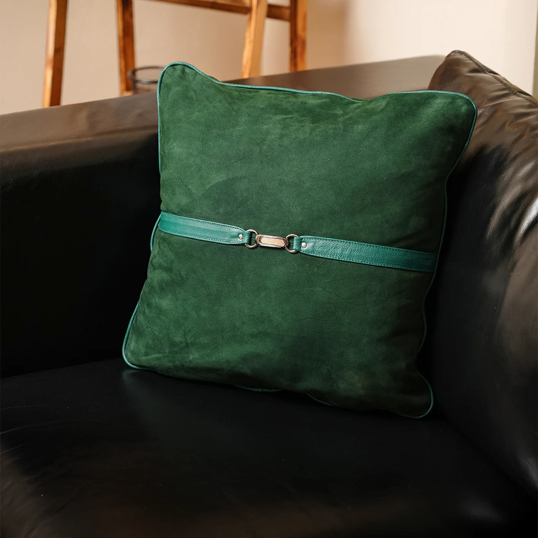 Nubuck Emerald Leather Cushion – Luxurious Soft Touch | Leather Galleria