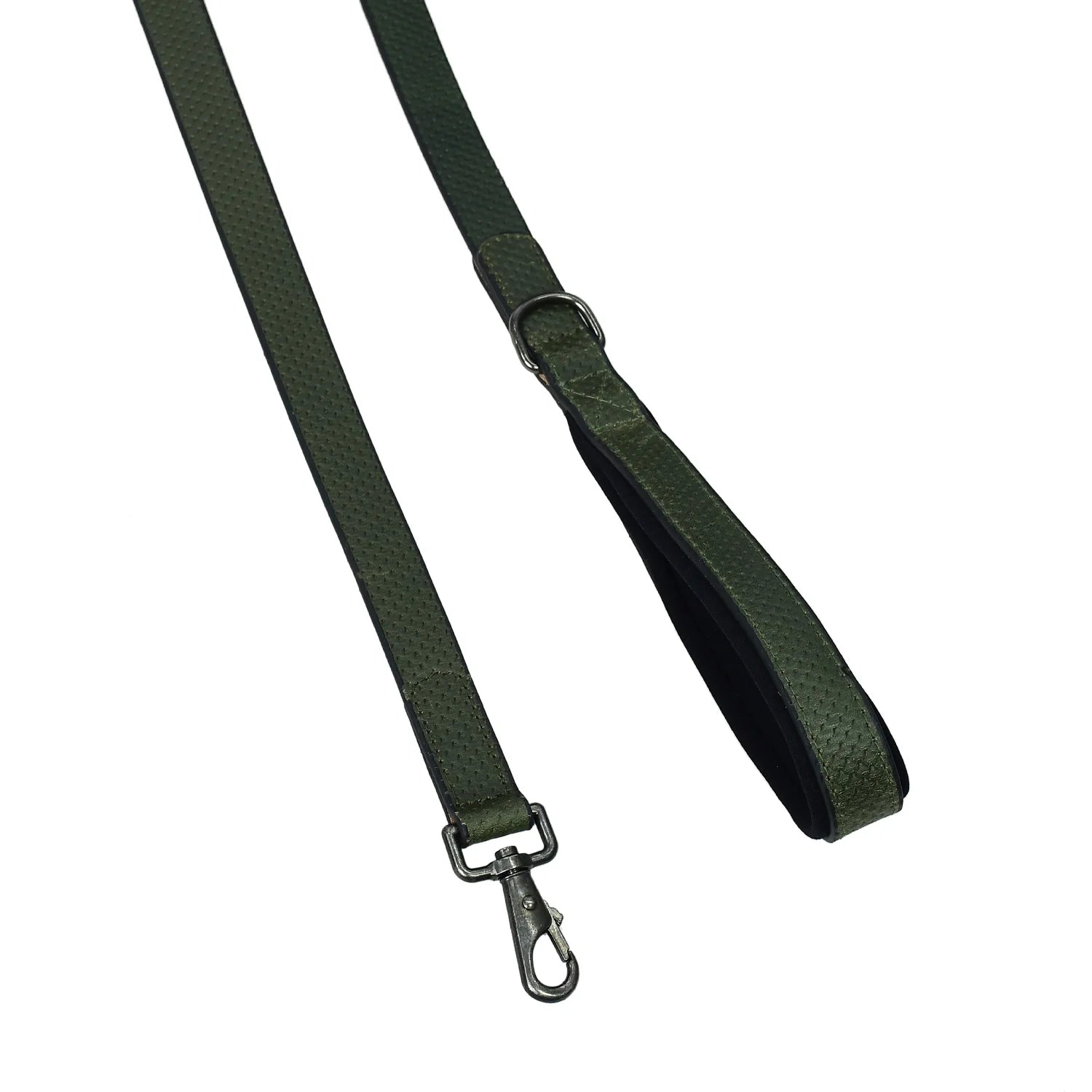 Luxury Premium & Genuine Textured Olive Green Leather Dog Leash with Matte Black Hardware