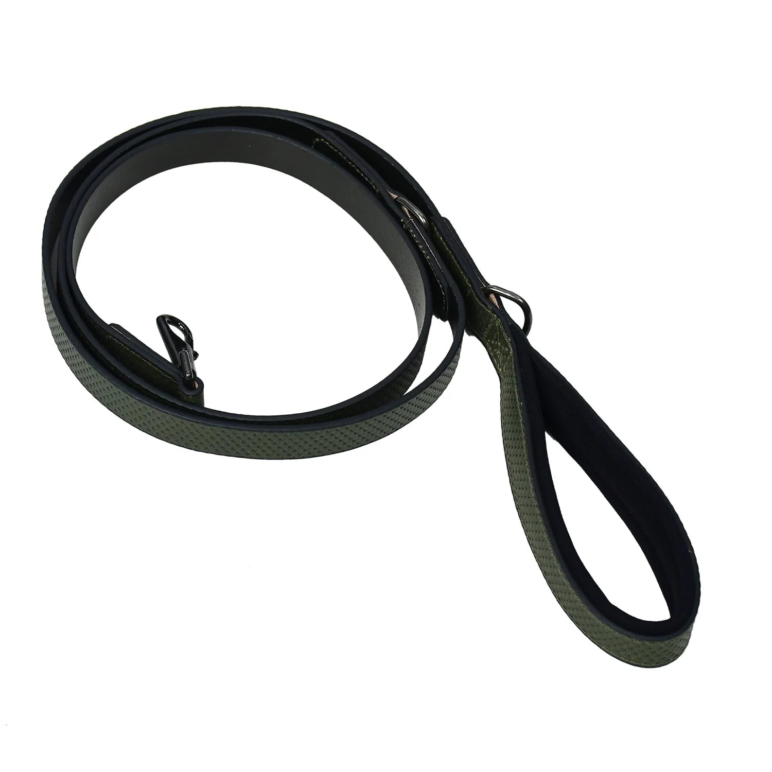 Luxury Premium & Genuine Textured Olive Green Leather Dog Leash with Matte Black Hardware