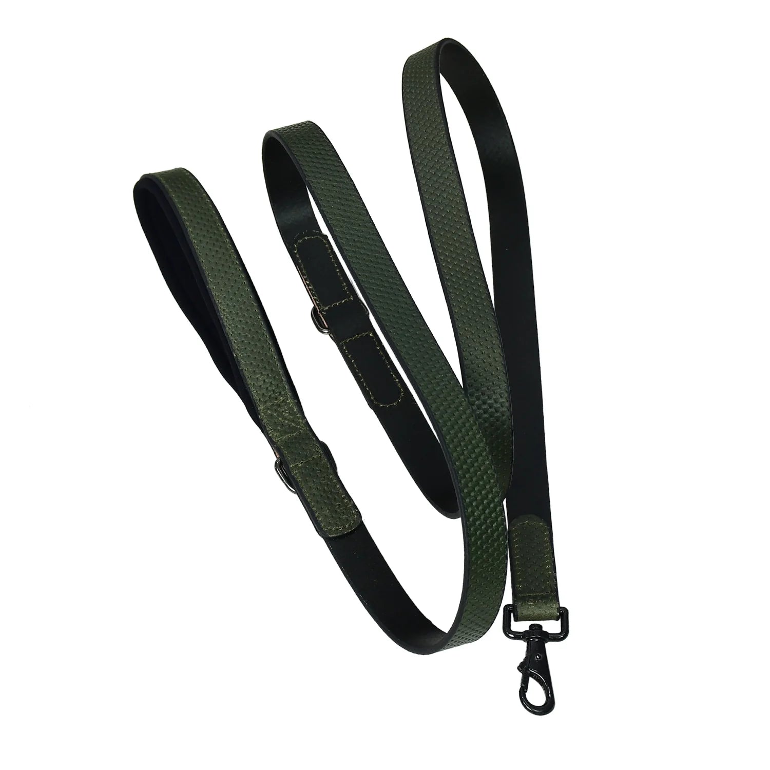 Luxury Premium & Genuine Textured Olive Green Leather Dog Leash with Matte Black Hardware