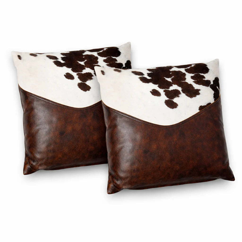 Handmade Genuine Leather Cowhide Cushion – White & Brown