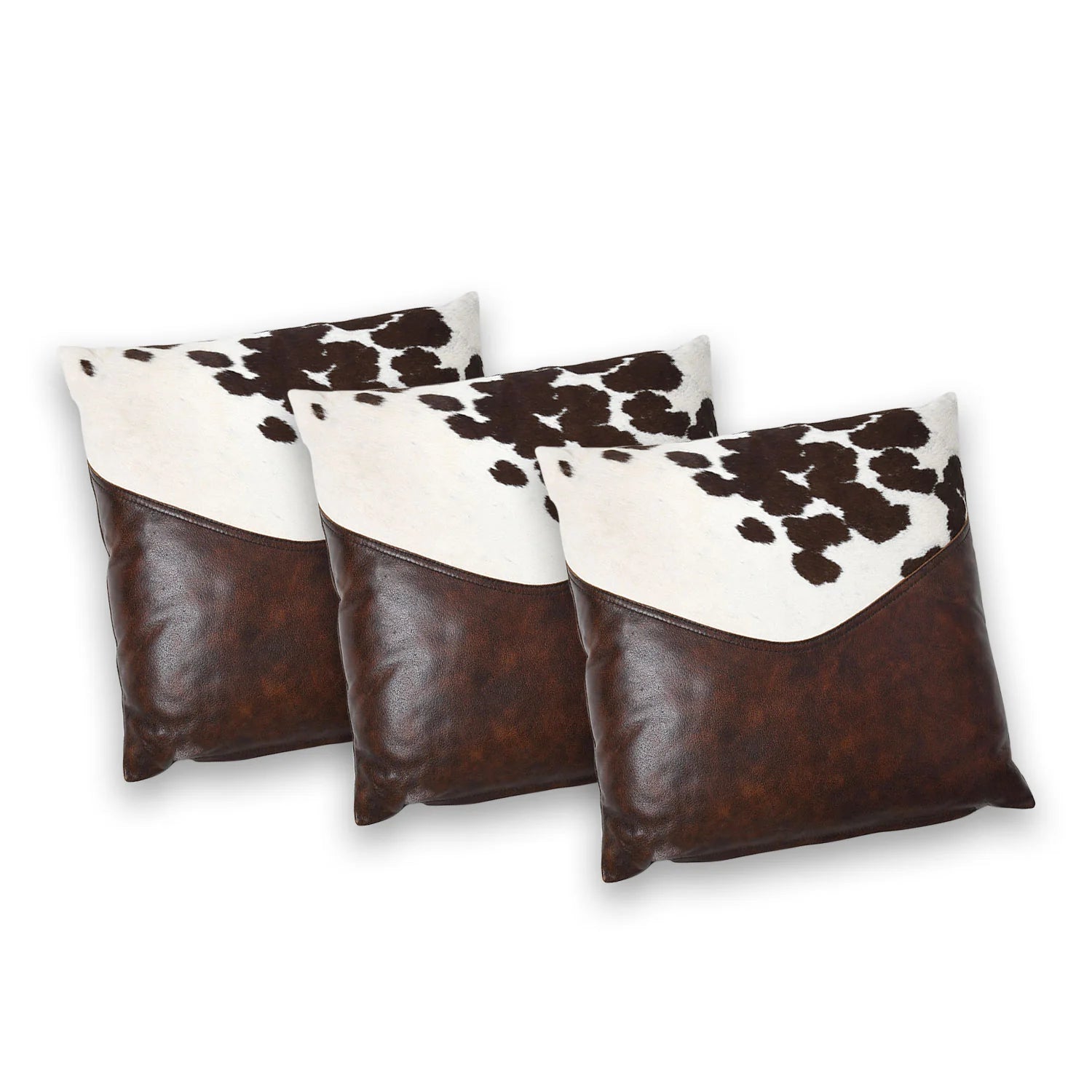 Handmade Genuine Leather Cowhide Cushion – White & Brown