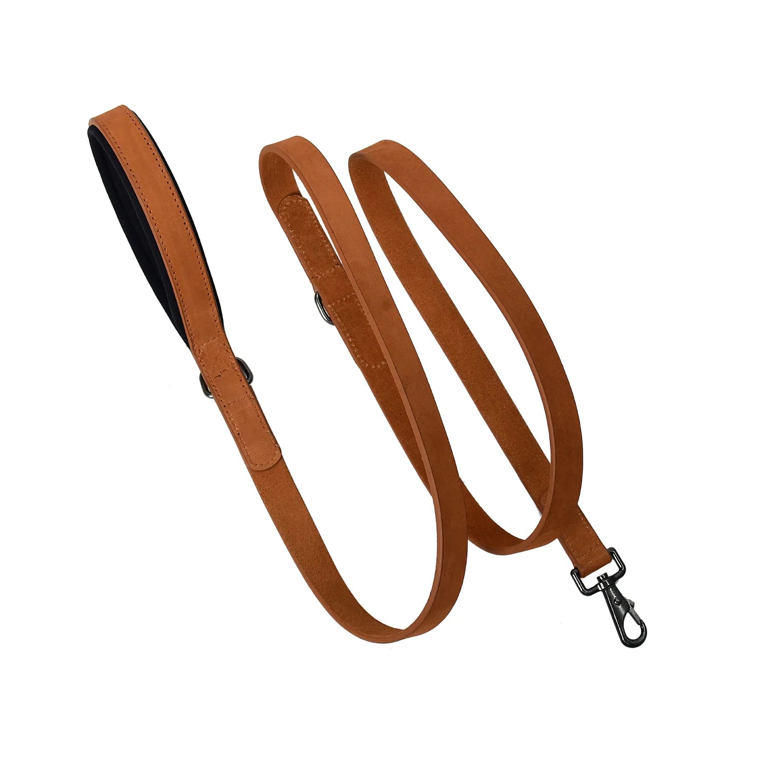 Luxury Premium & Genuine Tan Leather Dog Leash with Matte Black Hardware