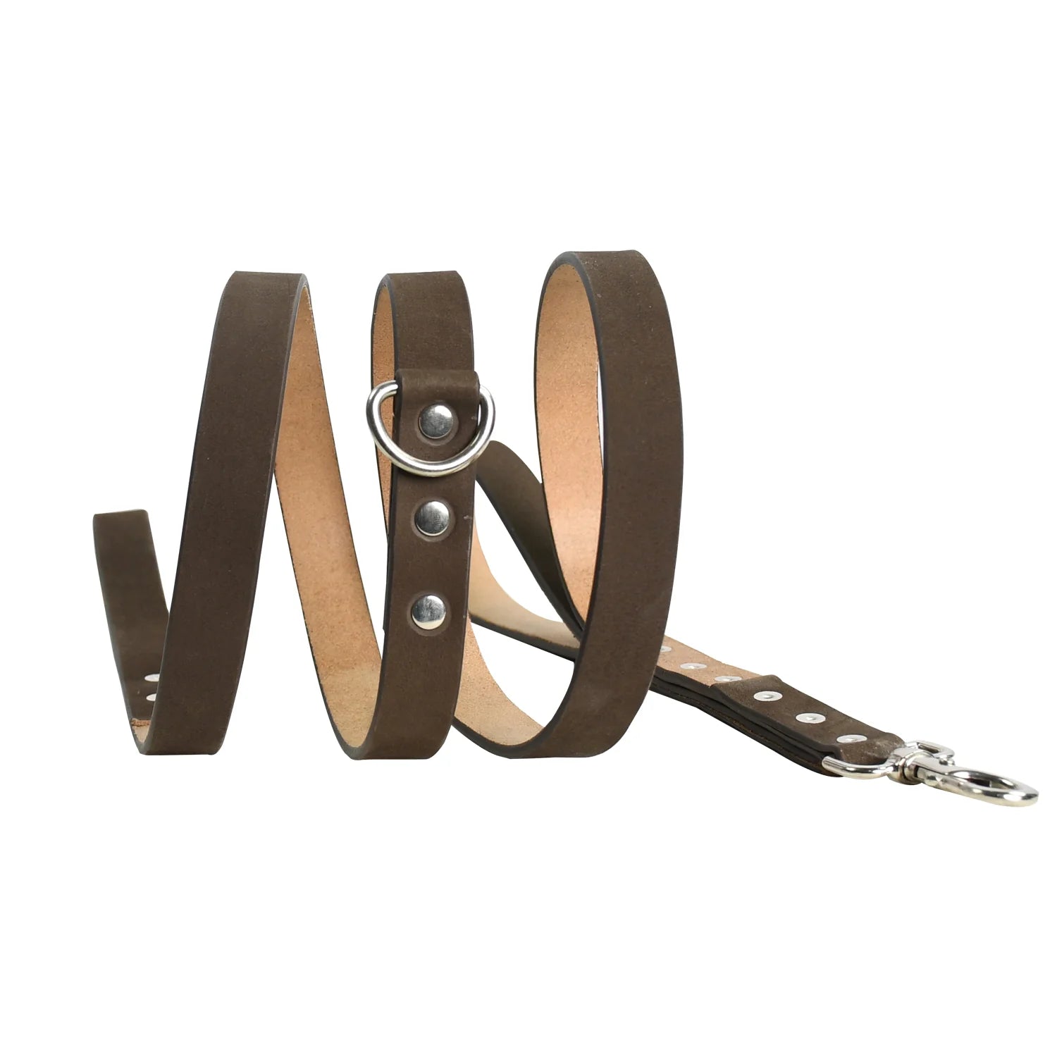 Luxury Premium & Genuine Walnut Brown Leather Dog Leash with Natural Tan Backing