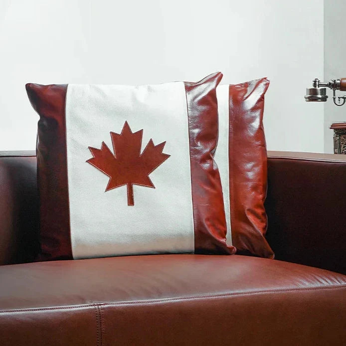 Canada Flag – Cow Leather Cushion | Patriotic Style