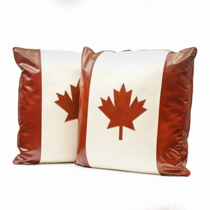 Canada Flag – Cow Leather Cushion | Patriotic Style
