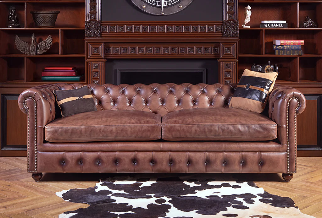 Cromewell Chesterfield Leather Sofa Set – Handwaxed